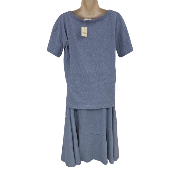 New Free People FP Beach 2 pc Set Women XS Blue Tee Skirt Lounge Poolside Boho - Picture 3 of 15